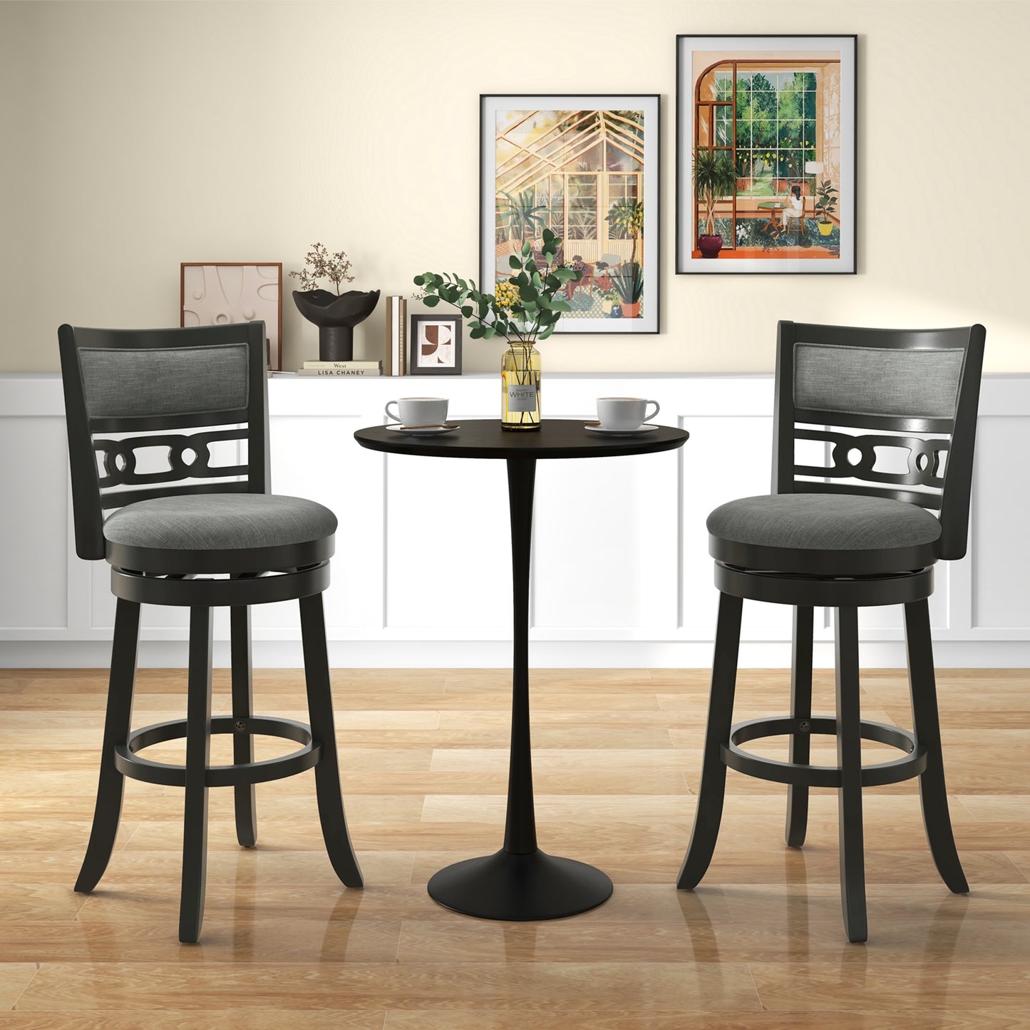 Swivel Bar Chair Set of 1 or 2 with Wooden Frame and 30.5" Seat Height for Pub or Kitchen