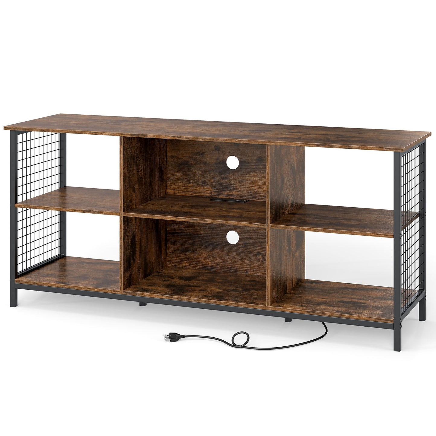 Modern 55 Inch TV Stand with Built-In Charging Station and Open Storage for TVs Up to 65 Inches