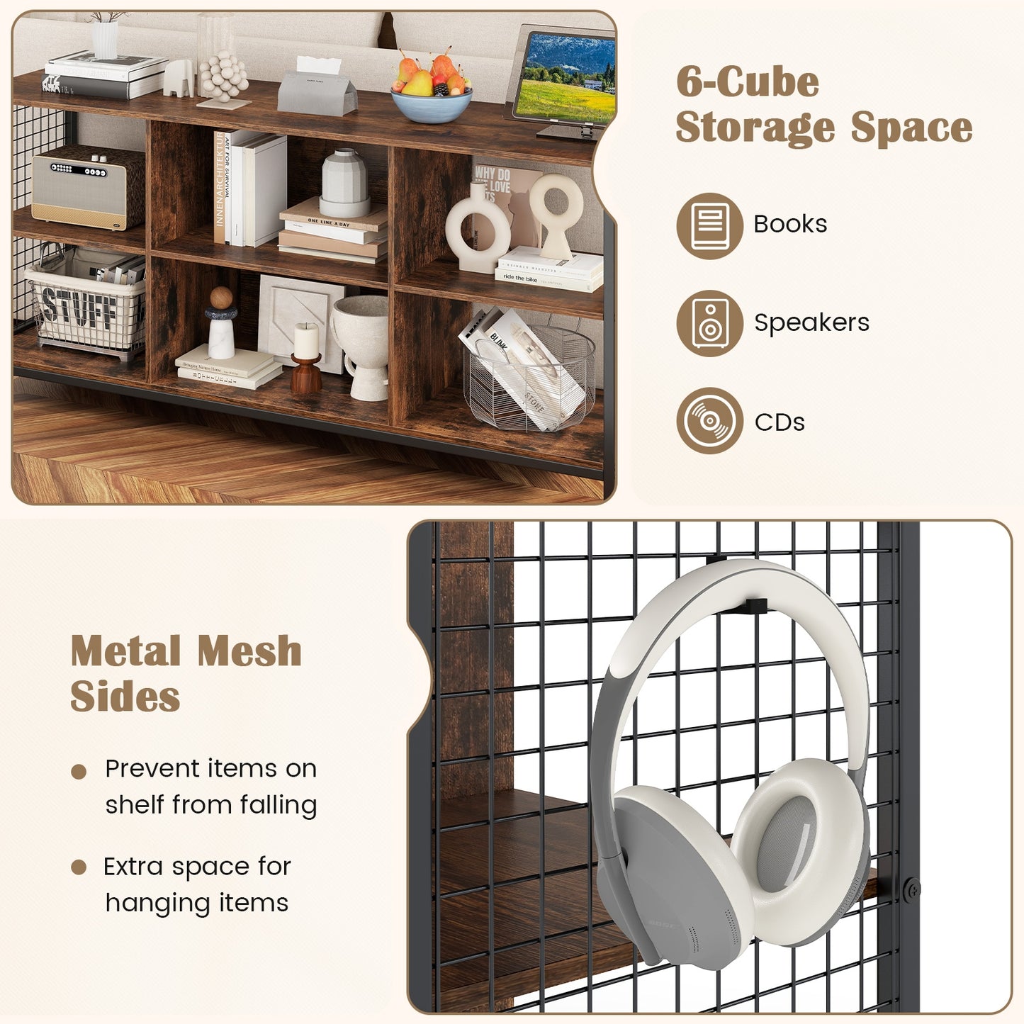 Modern 55 Inch TV Stand with Built-In Charging Station and Open Storage for TVs Up to 65 Inches