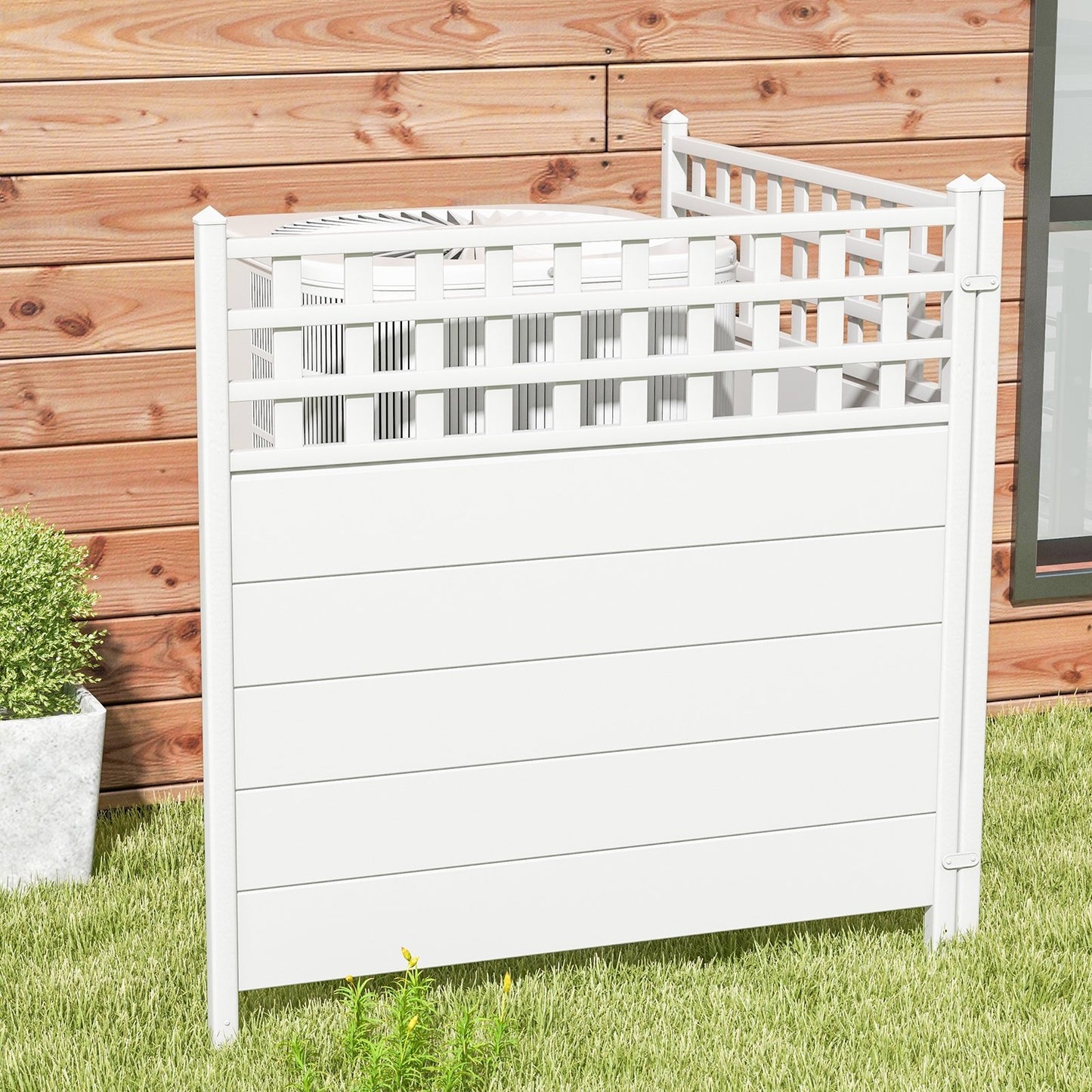Outdoor 45 x 45.5 Inch Air Conditioner Fence with Metal Ground Stakes for Easy Installation