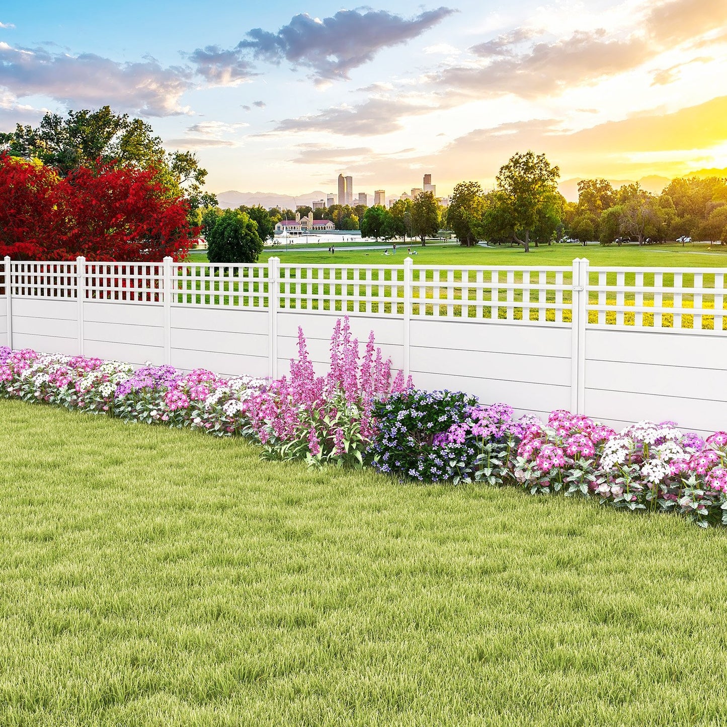 Outdoor 45 x 45.5 Inch Air Conditioner Fence with Metal Ground Stakes for Easy Installation
