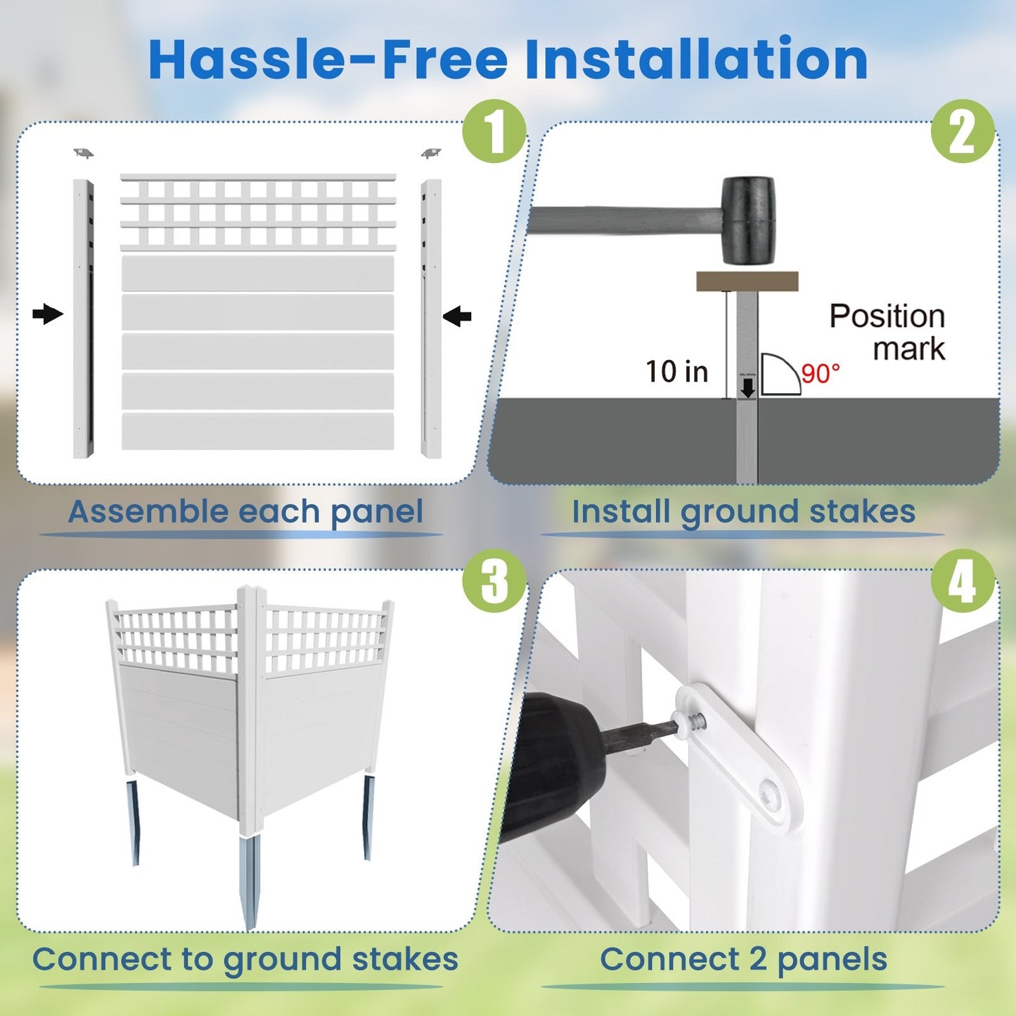 Outdoor 45 x 45.5 Inch Air Conditioner Fence with Metal Ground Stakes for Easy Installation
