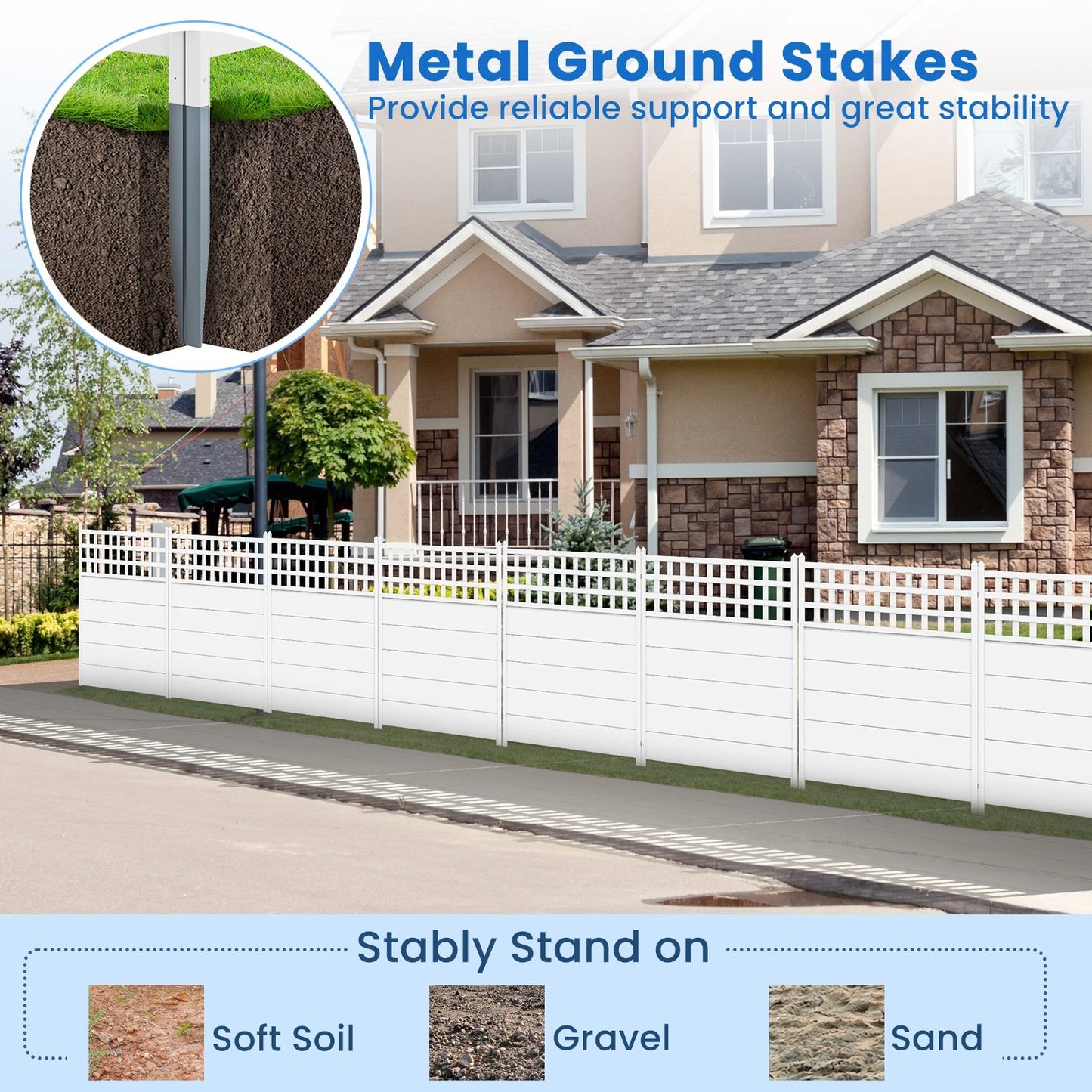 Outdoor 45 x 45.5 Inch Air Conditioner Fence with Metal Ground Stakes for Easy Installation