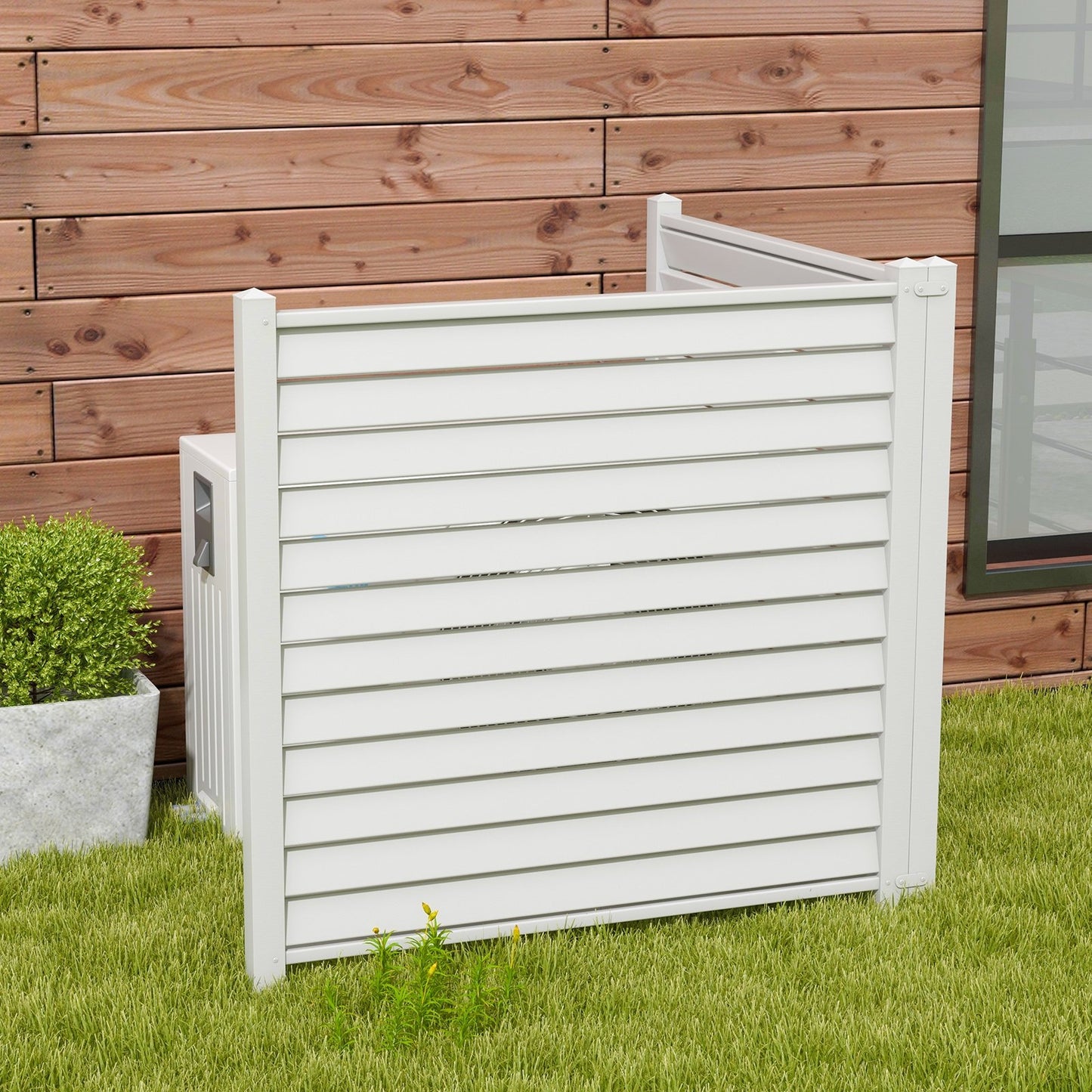 44 x 45 Inch Outdoor PVC Garden Fence Panels with Durable Metal Ground Stakes