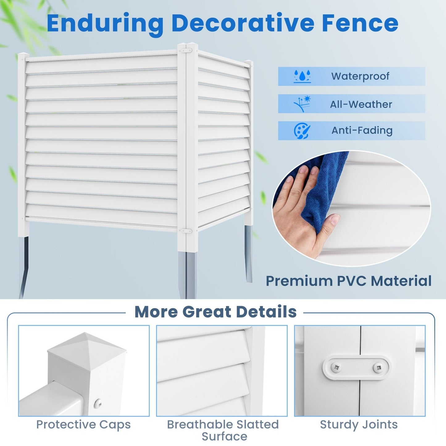44 x 45 Inch Outdoor PVC Garden Fence Panels with Durable Metal Ground Stakes