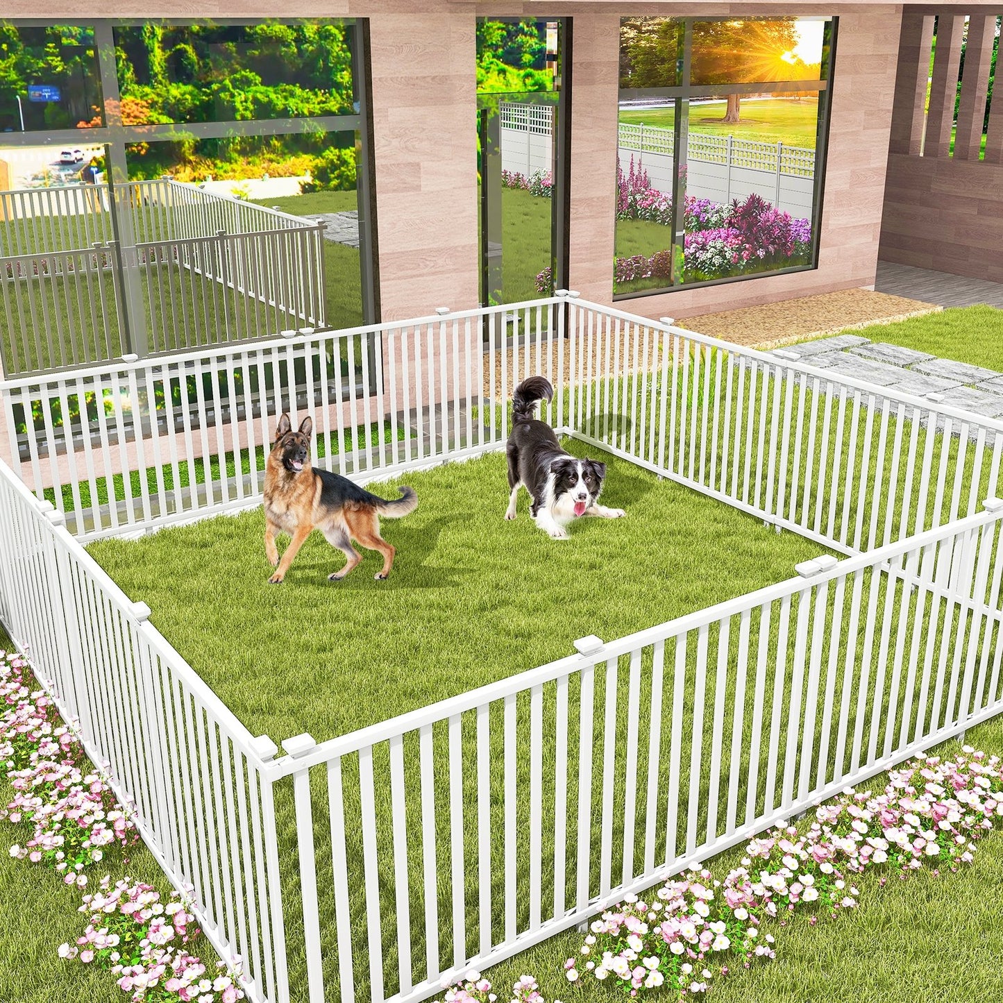 2 Piece 80 x 51 Inch Premium Vinyl Picket Fence Panels for Garden & Outdoor Spaces