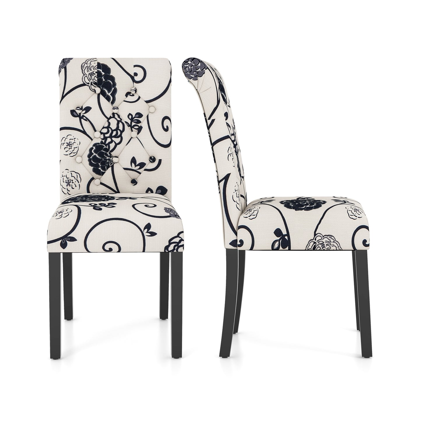 Set of 2 Modern Tufted Dining Chairs with Comfortable Cushioned Seat - White & Blue