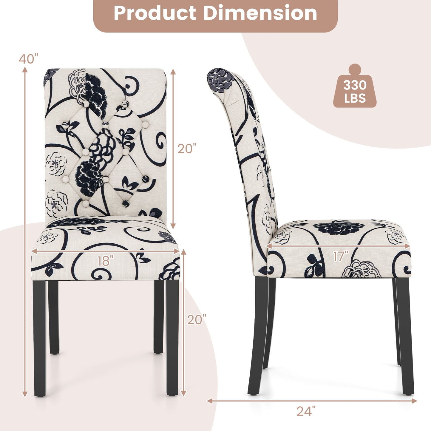 Set of 2 Modern Tufted Dining Chairs with Comfortable Cushioned Seat - White & Blue