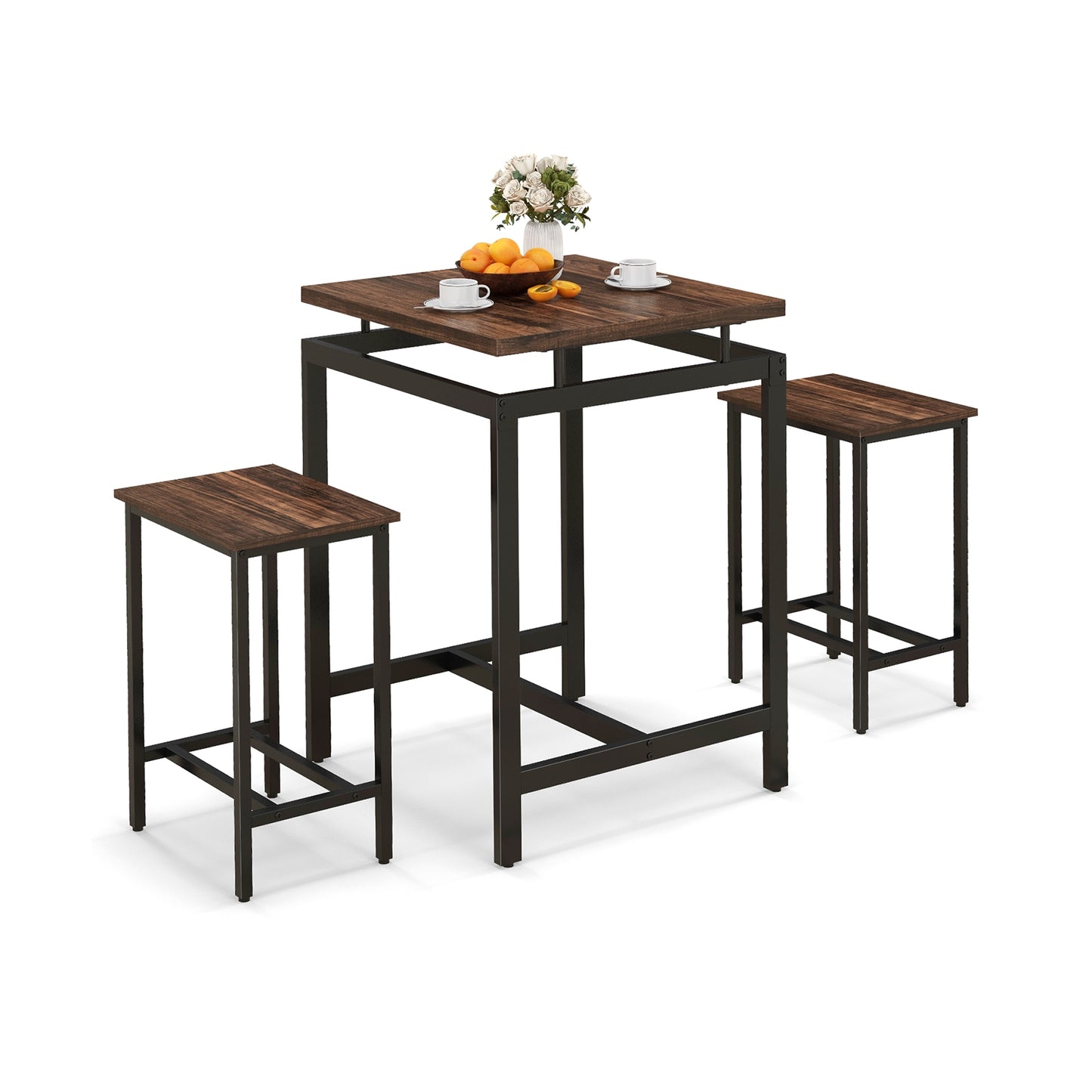 Modern Industrial Pub Table Set with Floating Top and Footrest for Kitchen or Dining Area