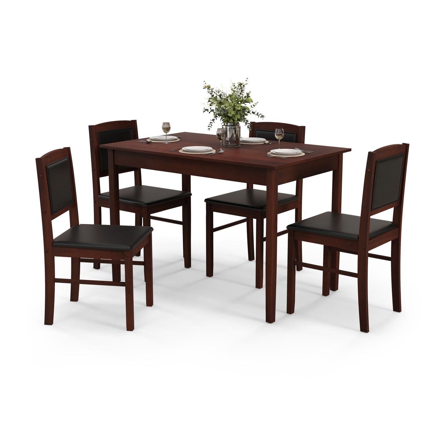 5 Piece Wooden Dining Set with Padded Chairs and Rectangular Table for Small Spaces - Brown