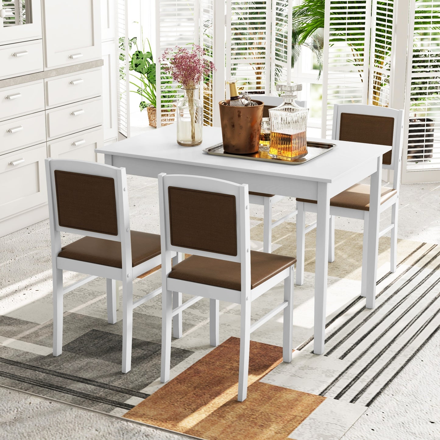 5 Piece Wooden Dining Set with Padded Chairs and Rectangular Table for Small Spaces - White