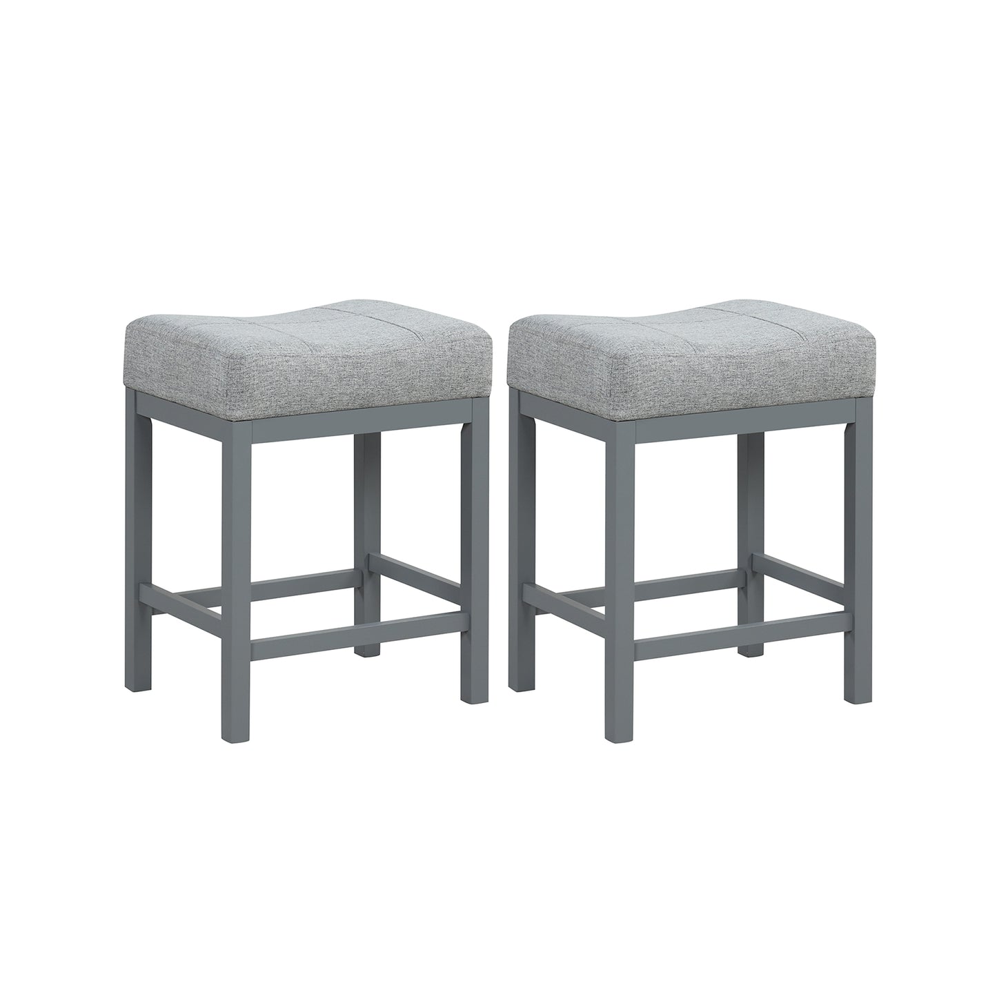 Set of 2 Saddle Bar Stools with Cushioned Seat and 24.5" Height, Grey
