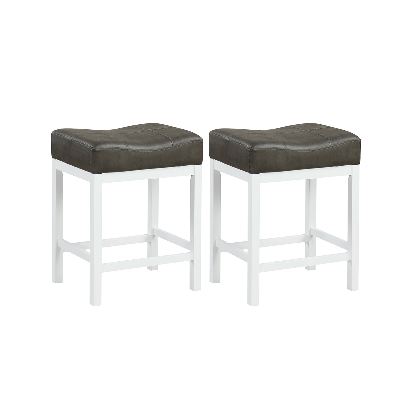 Set of 2 Saddle Bar Stools with Cushioned Seat and 24.5" Height, White