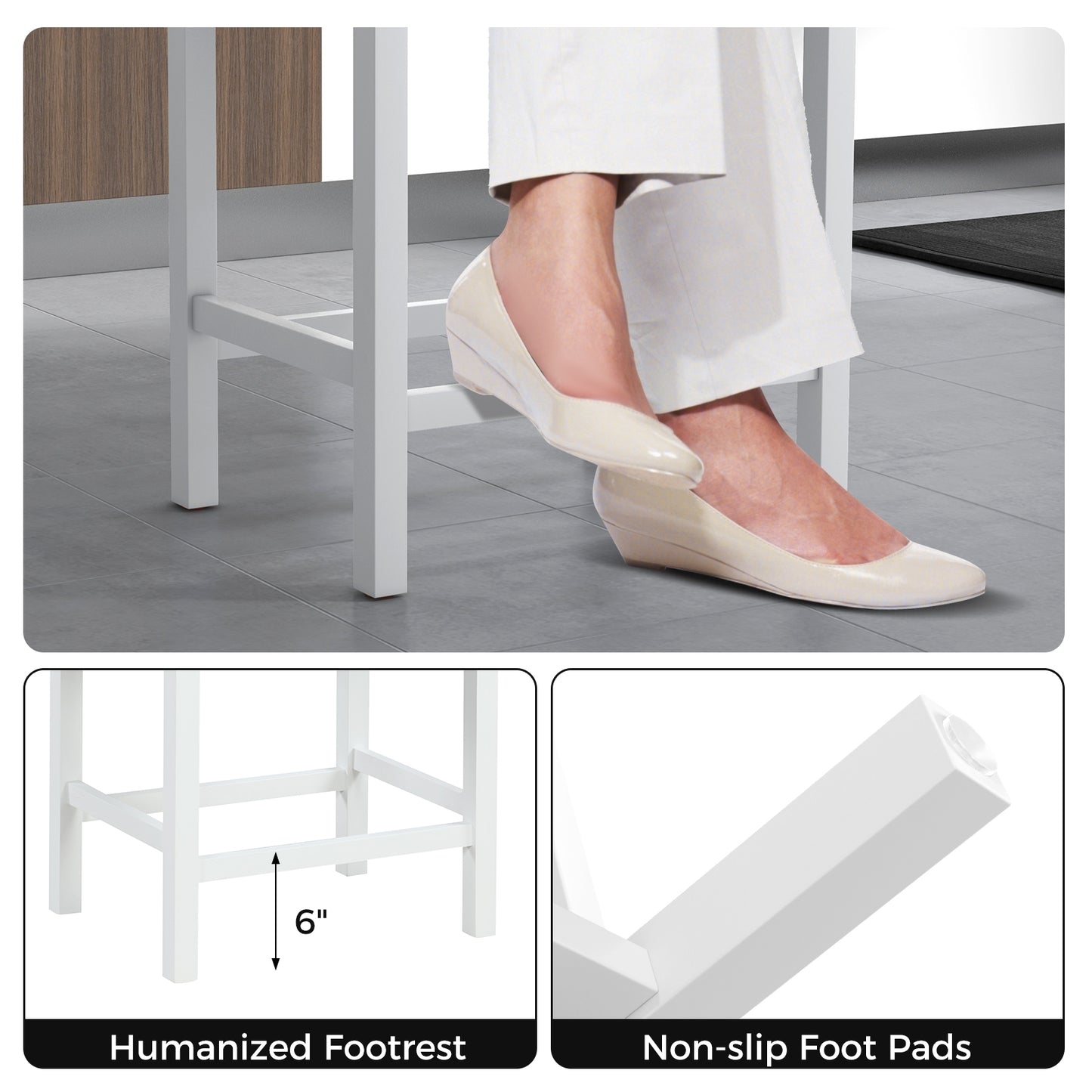 Set of 2 Saddle Bar Stools with Cushioned Seat and 24.5" Height, White