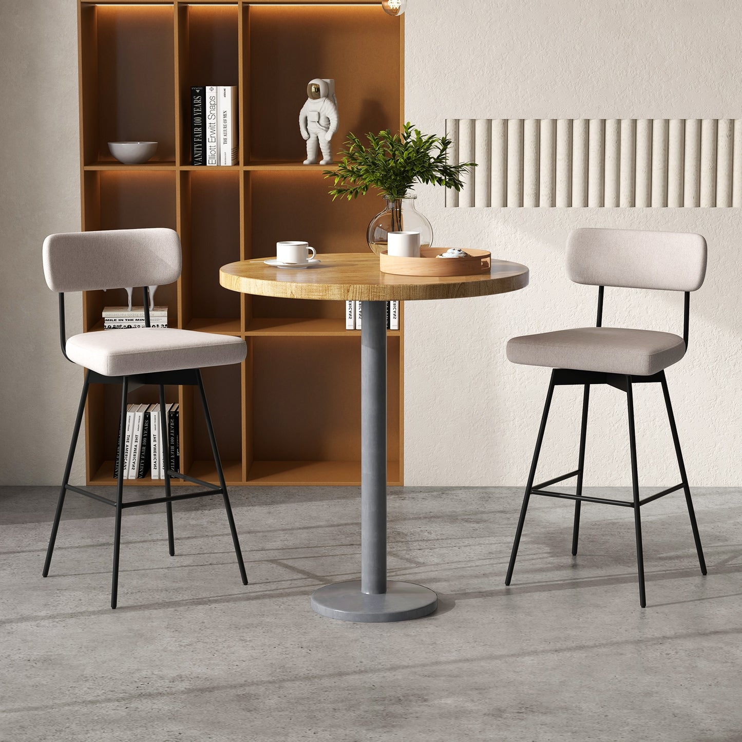 Set of 2 29 Inch Upholstered Swivel Bar Stools with Comfortable Backrest - Beige
