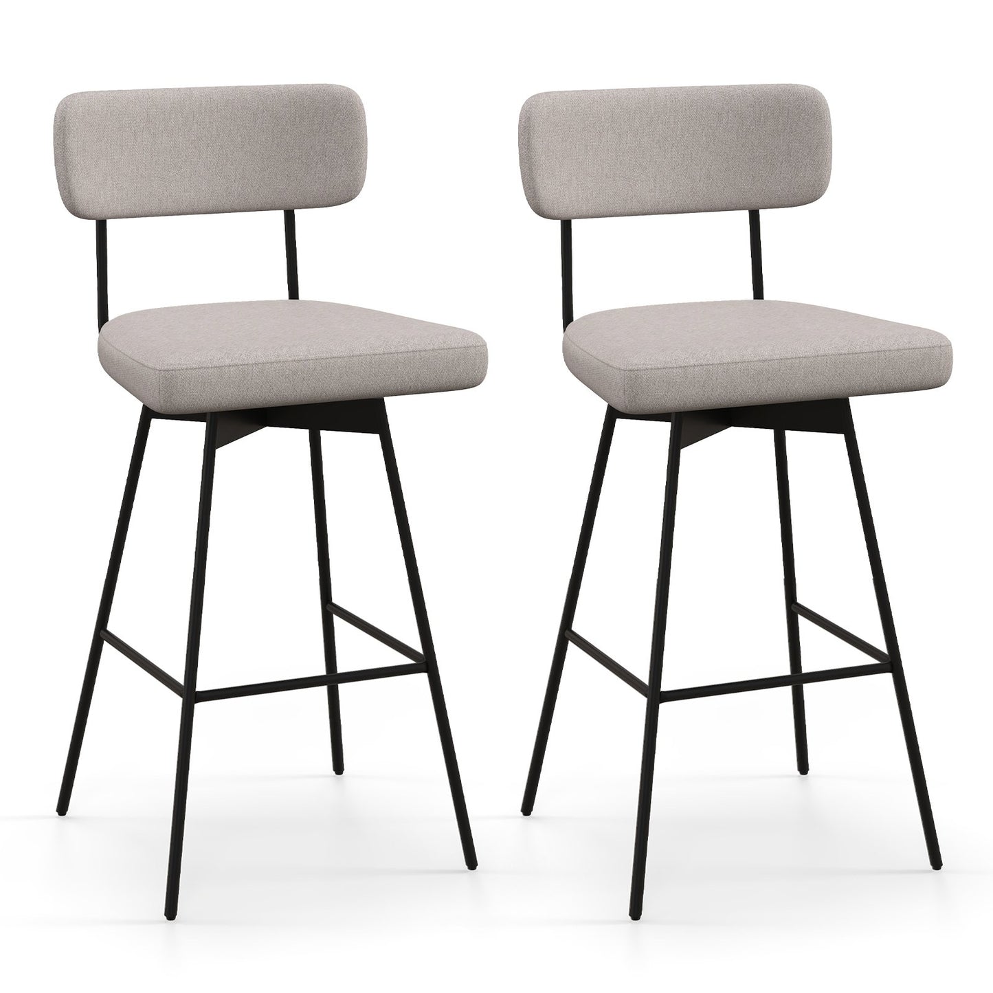 Set of 2 29 Inch Upholstered Swivel Bar Stools with Comfortable Backrest - Beige