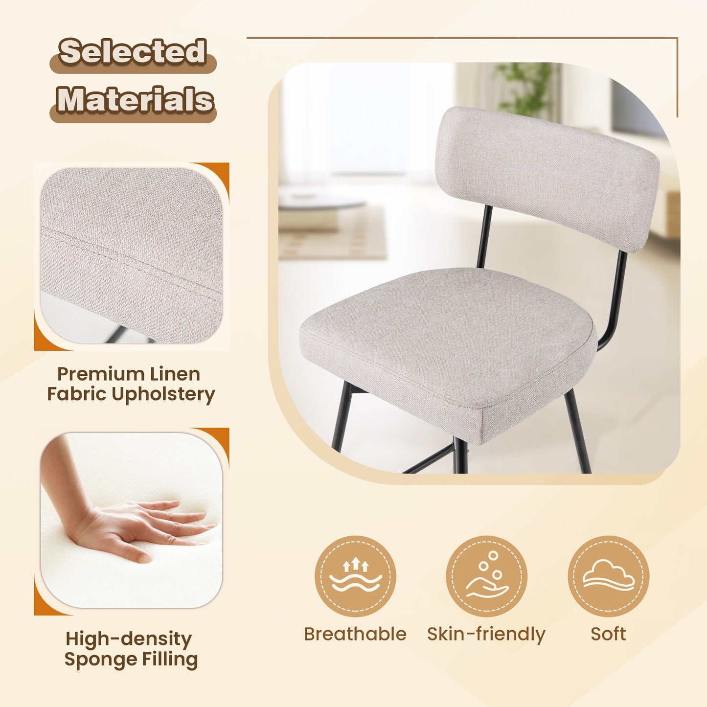 Set of 2 29 Inch Upholstered Swivel Bar Stools with Comfortable Backrest - Beige