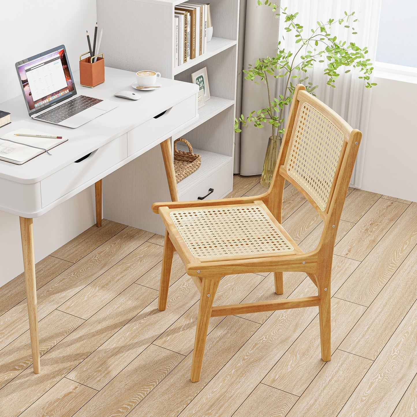 Teak Wood Rattan Dining Chair with Natural Cane Backrest