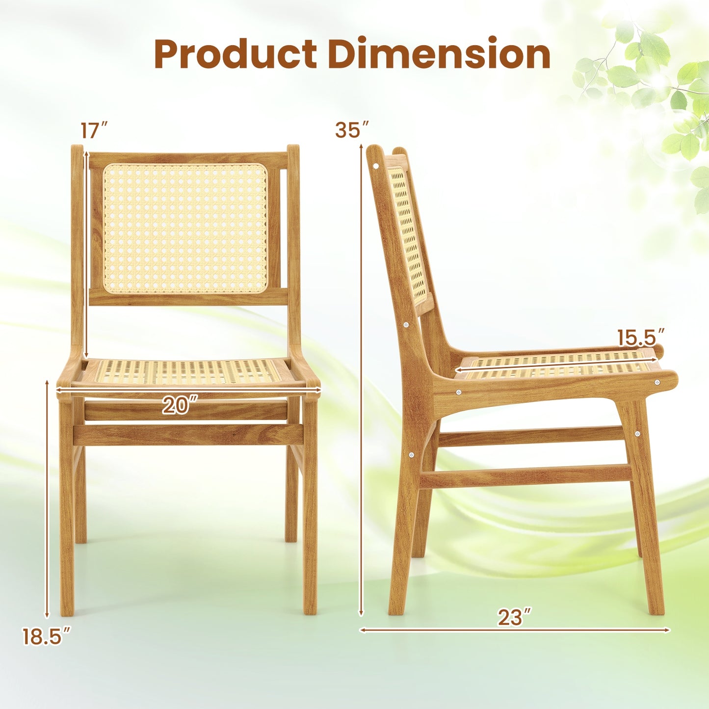 Teak Wood Rattan Dining Chair with Natural Cane Backrest