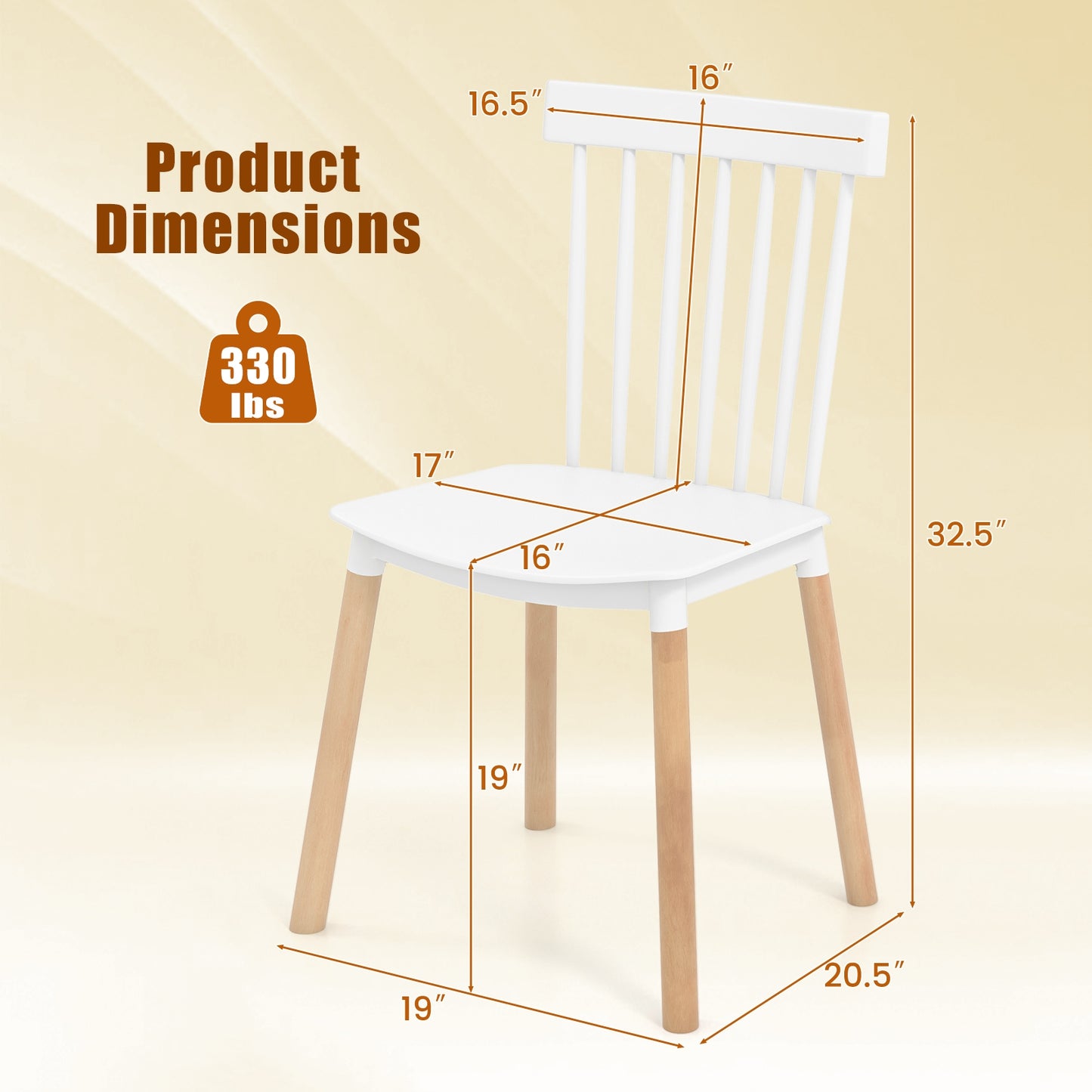Windsor Dining Chairs with Spindle Backrest and Curved Seat in White, Set of 4