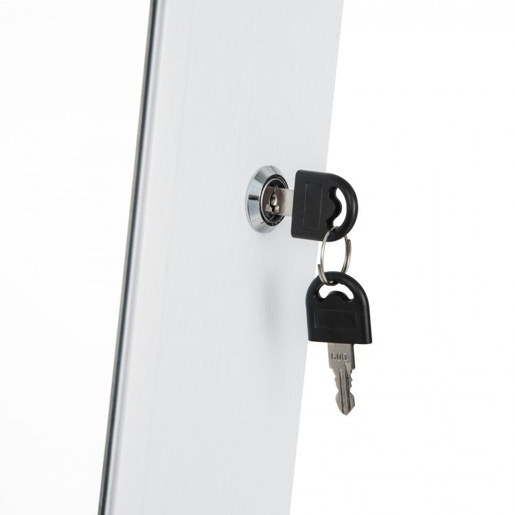 47 Inch Lockable Jewelry Armoire with 3-Color LED Lights & Full-Length Mirror - White