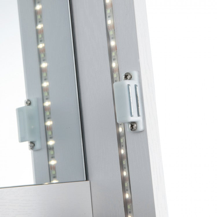 47 Inch Lockable Jewelry Armoire with 3-Color LED Lights & Full-Length Mirror - White