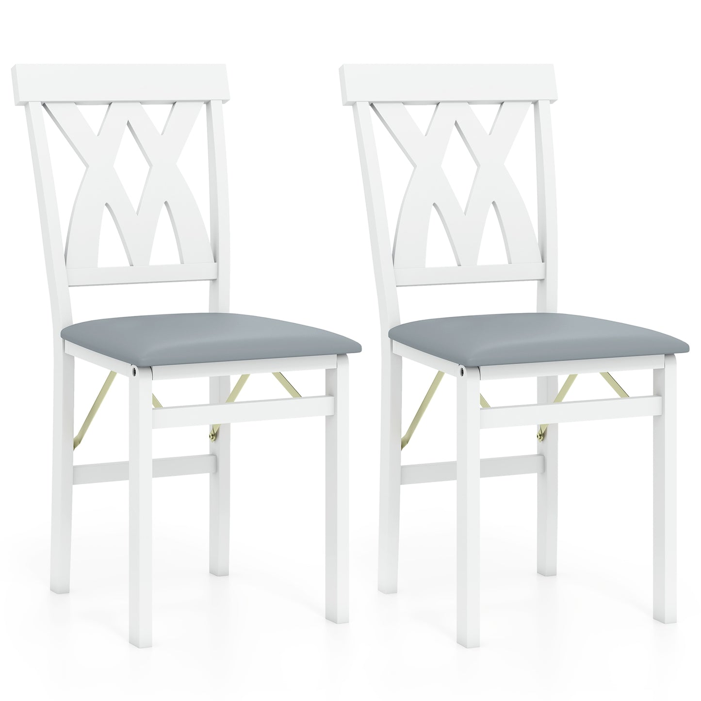 Set of 2 Foldable Wooden Dining Chairs with Faux Leather Cushions and Armless Design in White