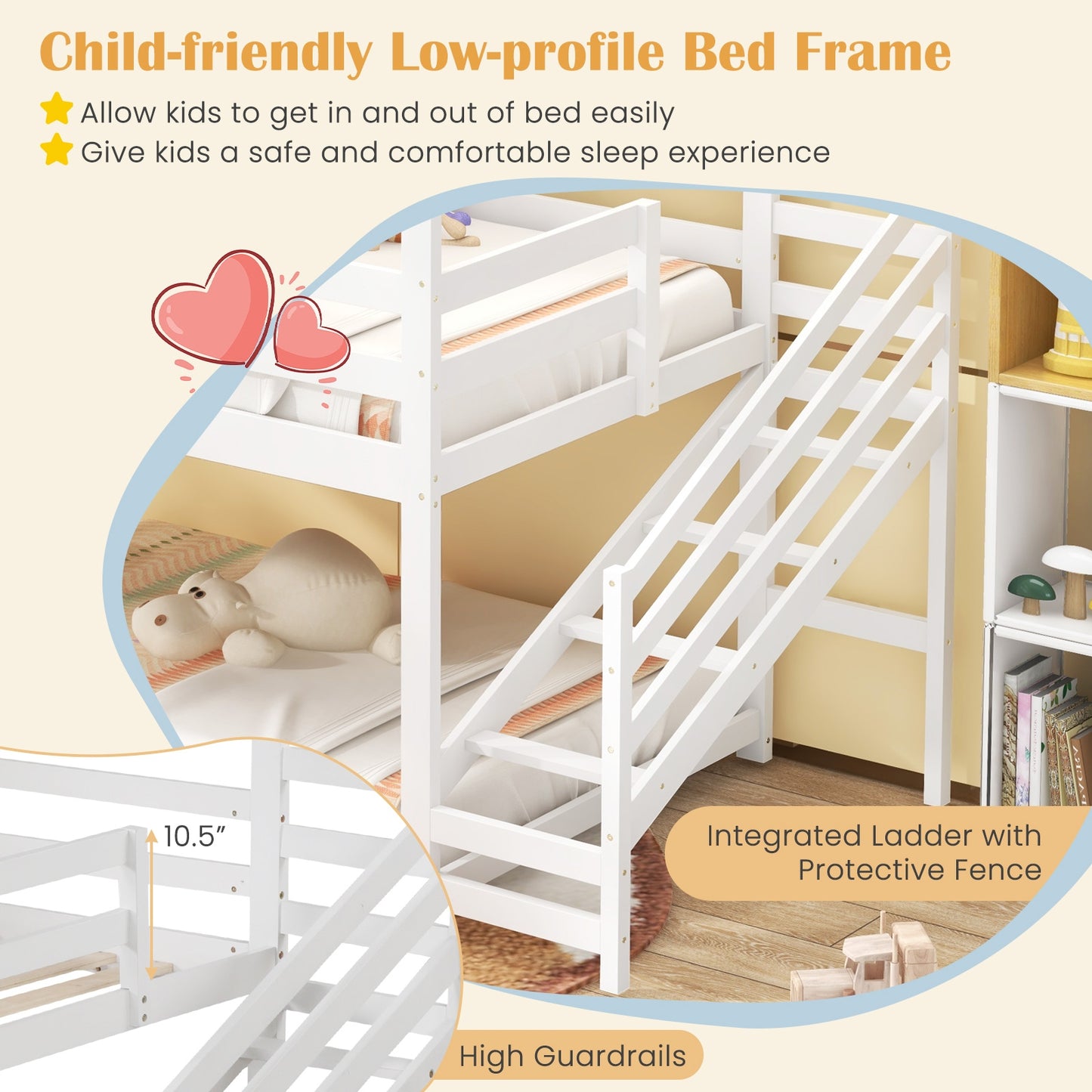 Kids Twin House Loft Bed with Stairs and Roof