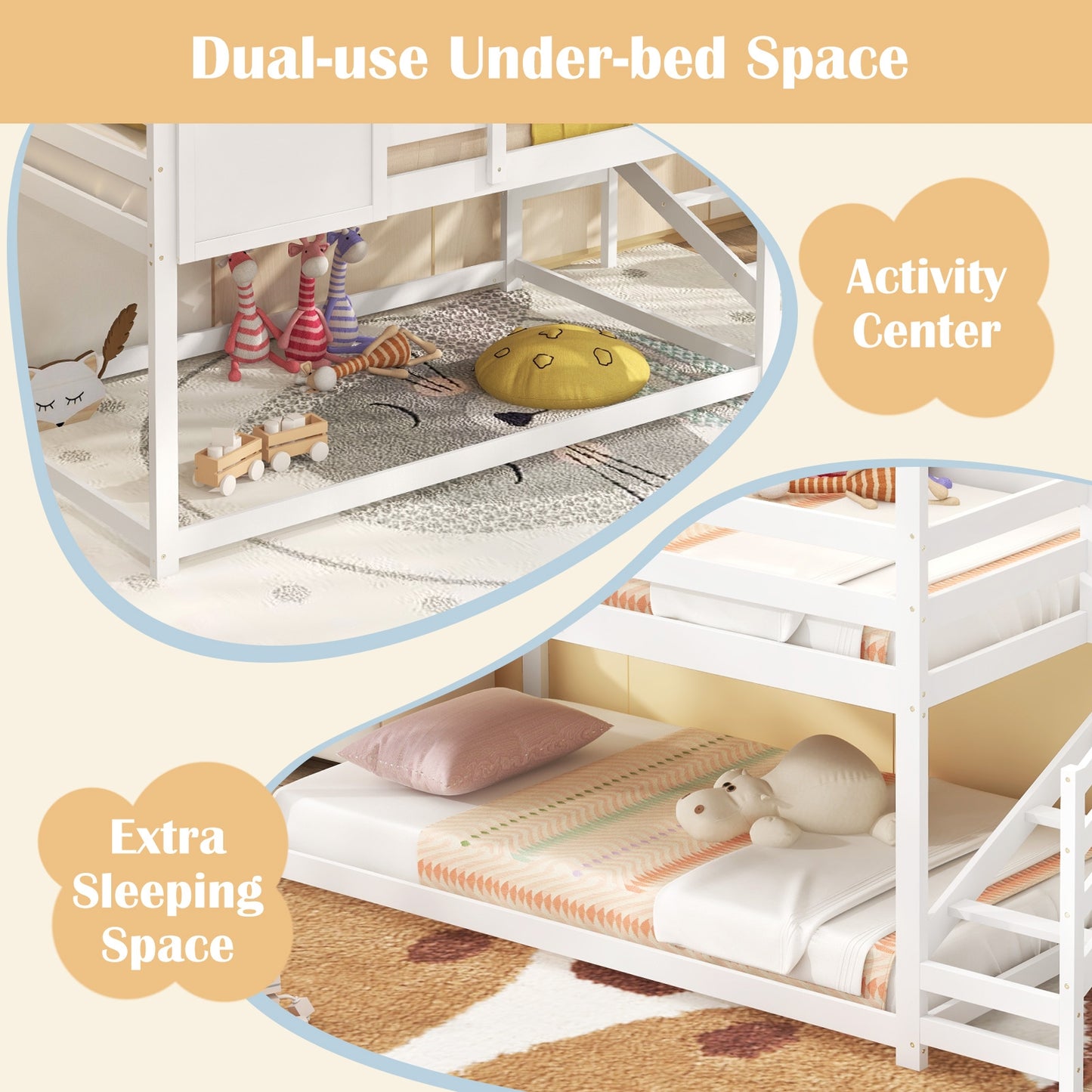 Kids Twin House Loft Bed with Stairs and Roof