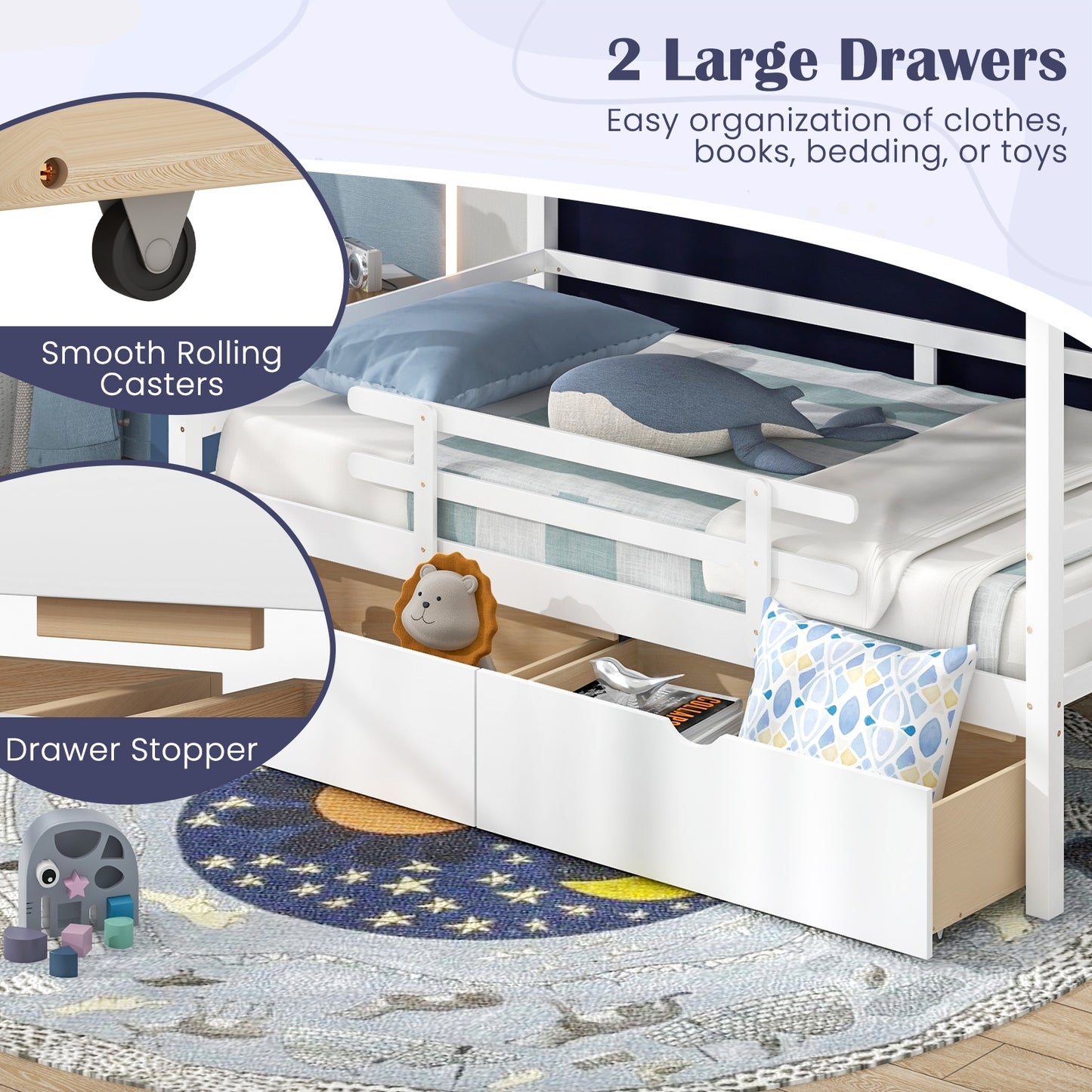 Twin House Bed for Kids with Tent and Storage Drawers