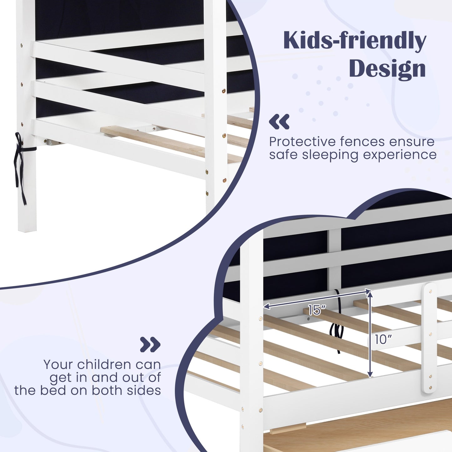 Twin House Bed for Kids with Tent and Storage Drawers