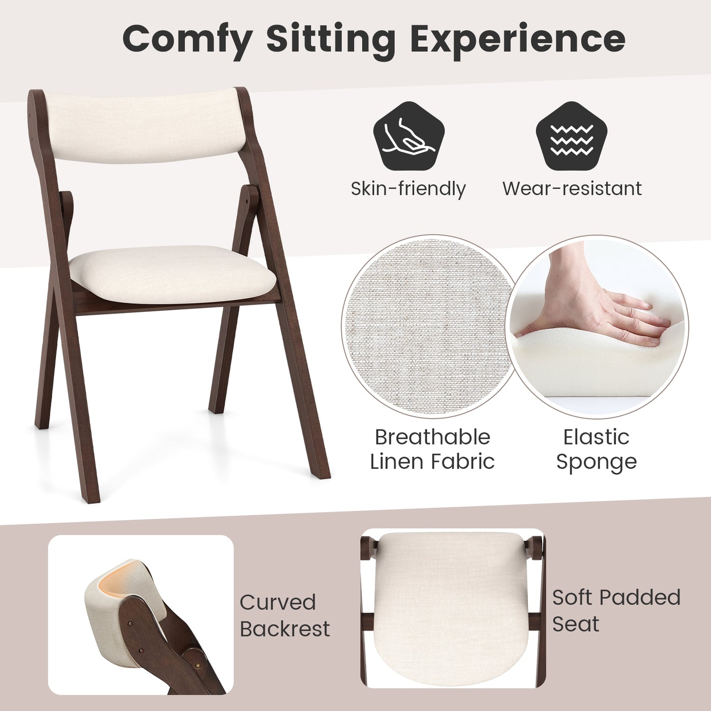 Folding Chairs with Padded Backrest and Seat for Comfort and Easy Storage, Set of 2