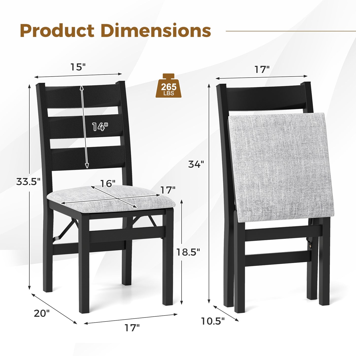 Modern Upholstered Folding Chairs with Comfortable Backrest for Dining and Events, Set of 2