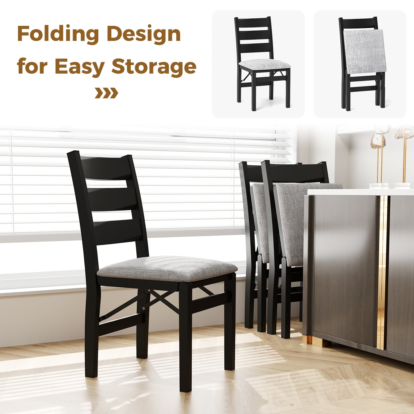 Modern Upholstered Folding Chairs with Comfortable Backrest for Dining and Events, Set of 2
