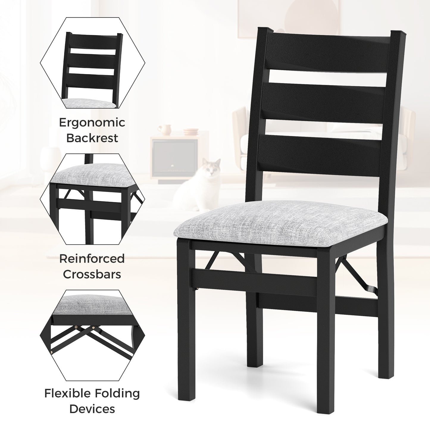 Modern Upholstered Folding Chairs with Comfortable Backrest for Dining and Events, Set of 2