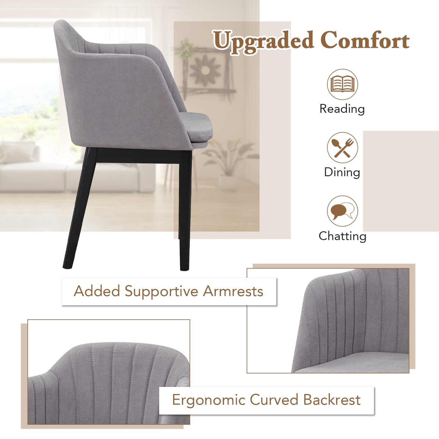 Modern Velvet Upholstered Dining Chairs with Curved Backrests for Dining and Accent Use, Set of 2