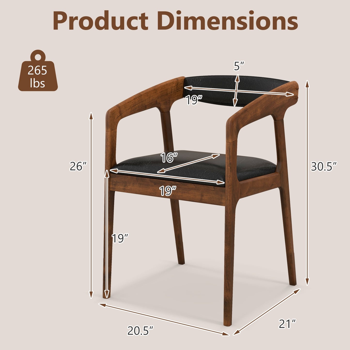 Ergonomic Upholstered Armchairs with Soft Cushioned Backrest and Seat, Set of 2