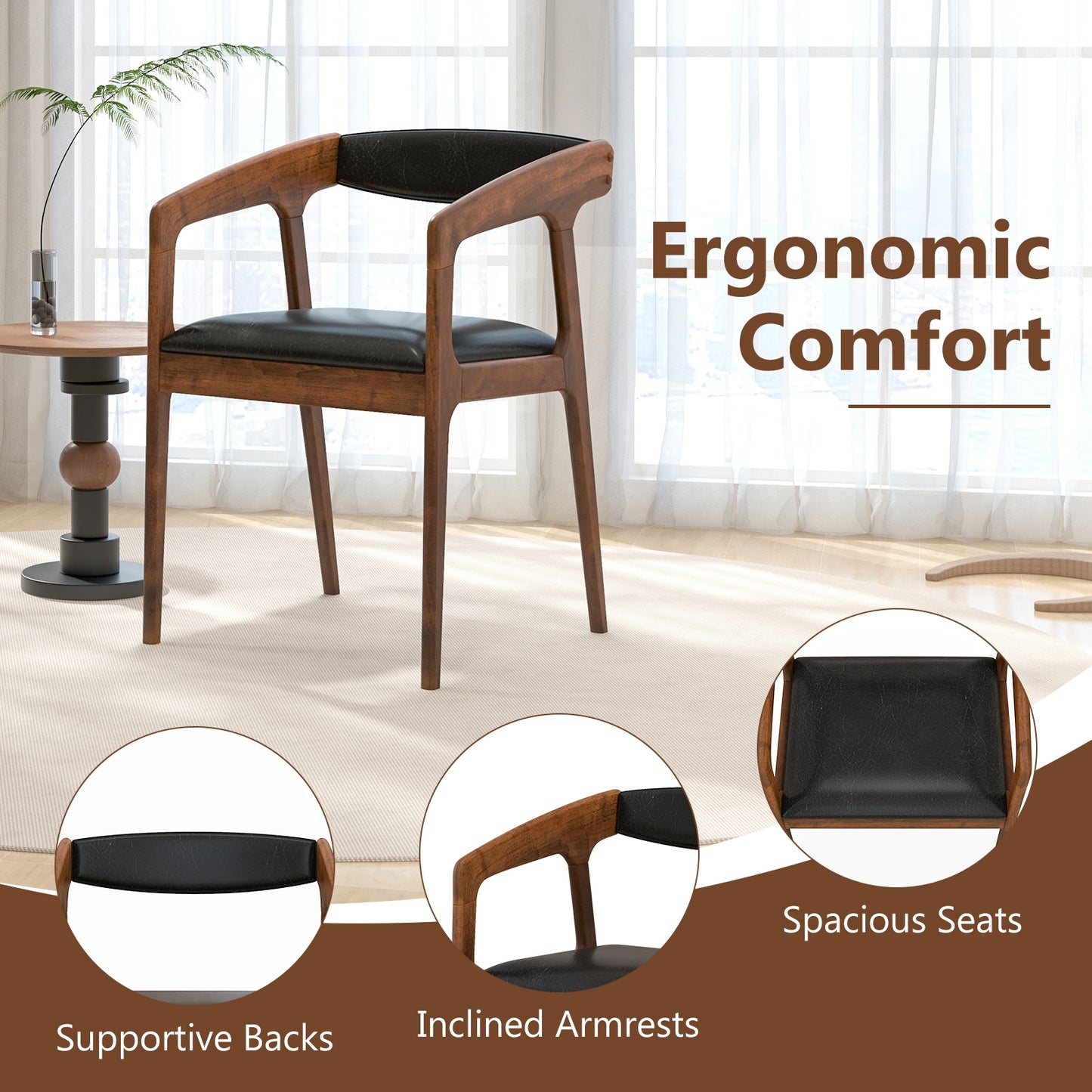 Ergonomic Upholstered Armchairs with Soft Cushioned Backrest and Seat, Set of 2