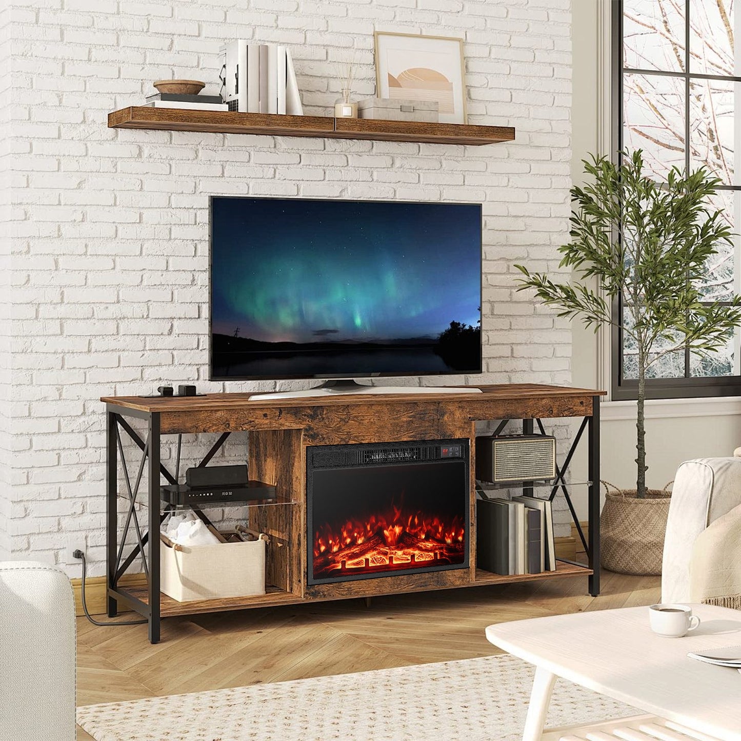 23 Inch Electric Fireplace Insert with Adjustable Flame Colors and Heater