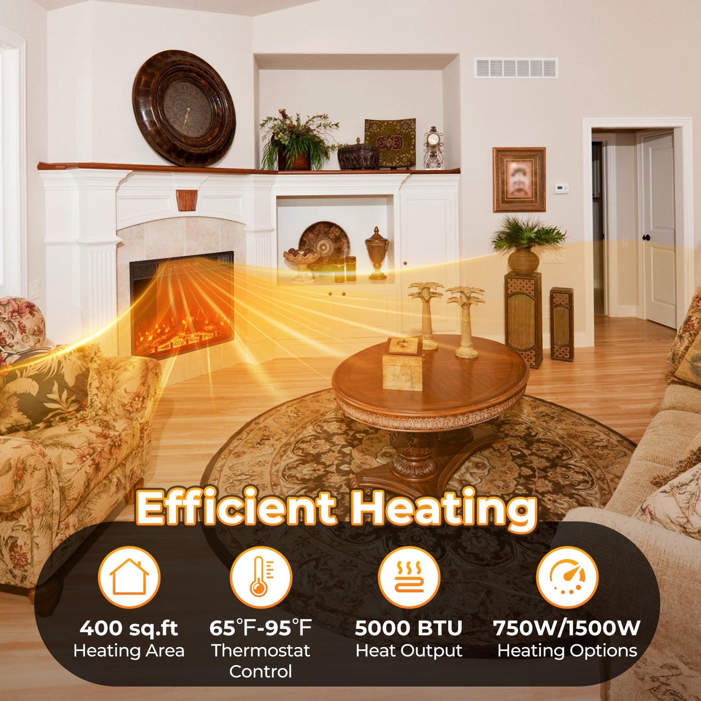 23 Inch Electric Fireplace Insert with Adjustable Flame Colors and Heater