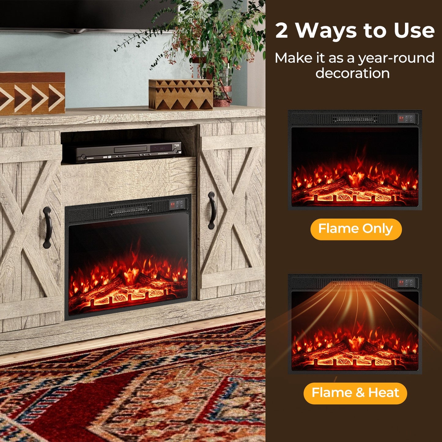23 Inch Electric Fireplace Insert with Adjustable Flame Colors and Heater
