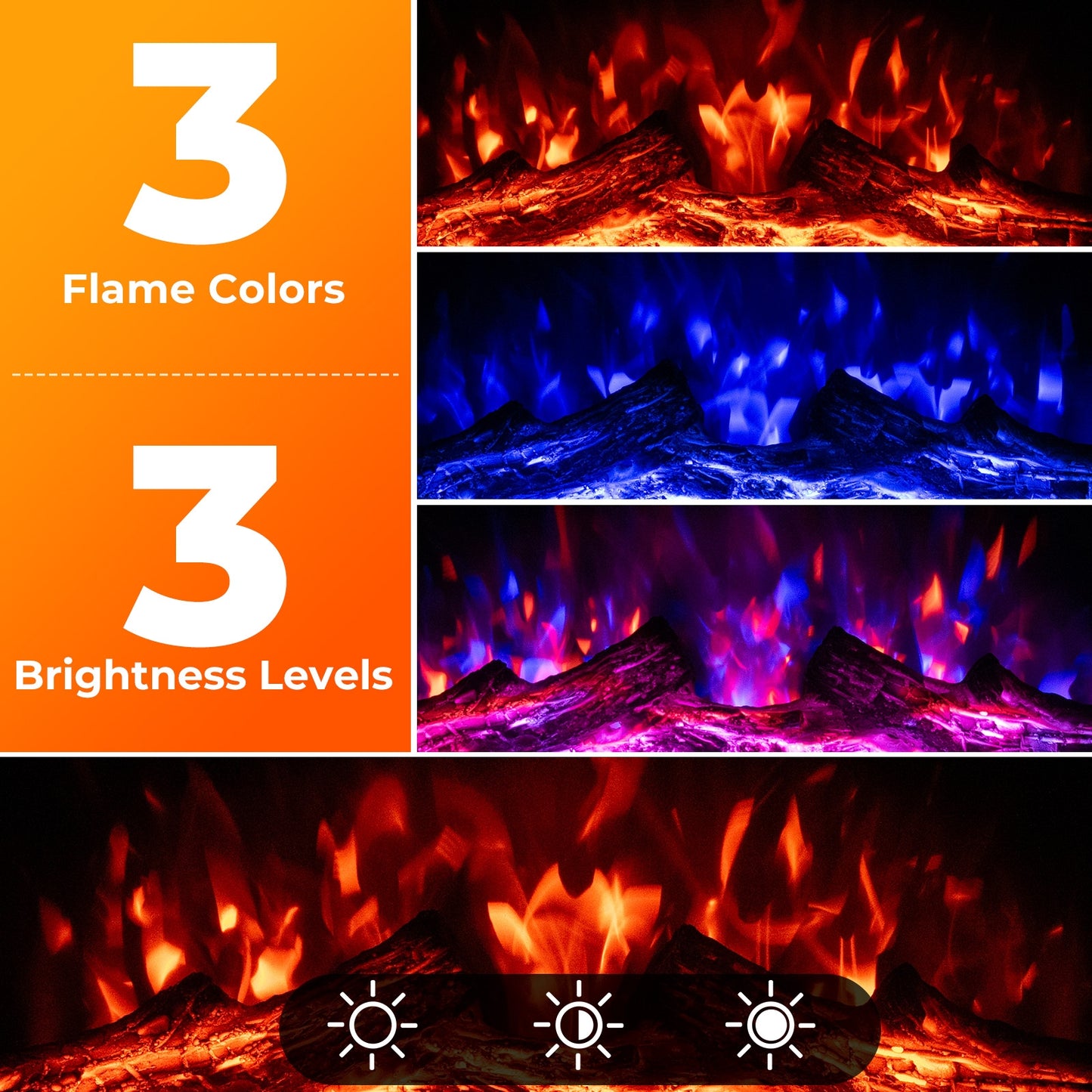 23 Inch Electric Fireplace Insert with Adjustable Flame Colors and Heater