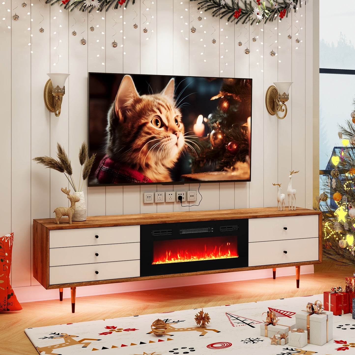 36 Inch Recessed Electric Fireplace Heater with LED Strip Lights & Remote Control