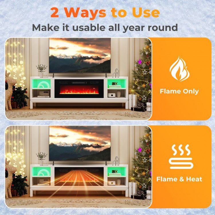 36 Inch Recessed Electric Fireplace Heater with LED Strip Lights & Remote Control
