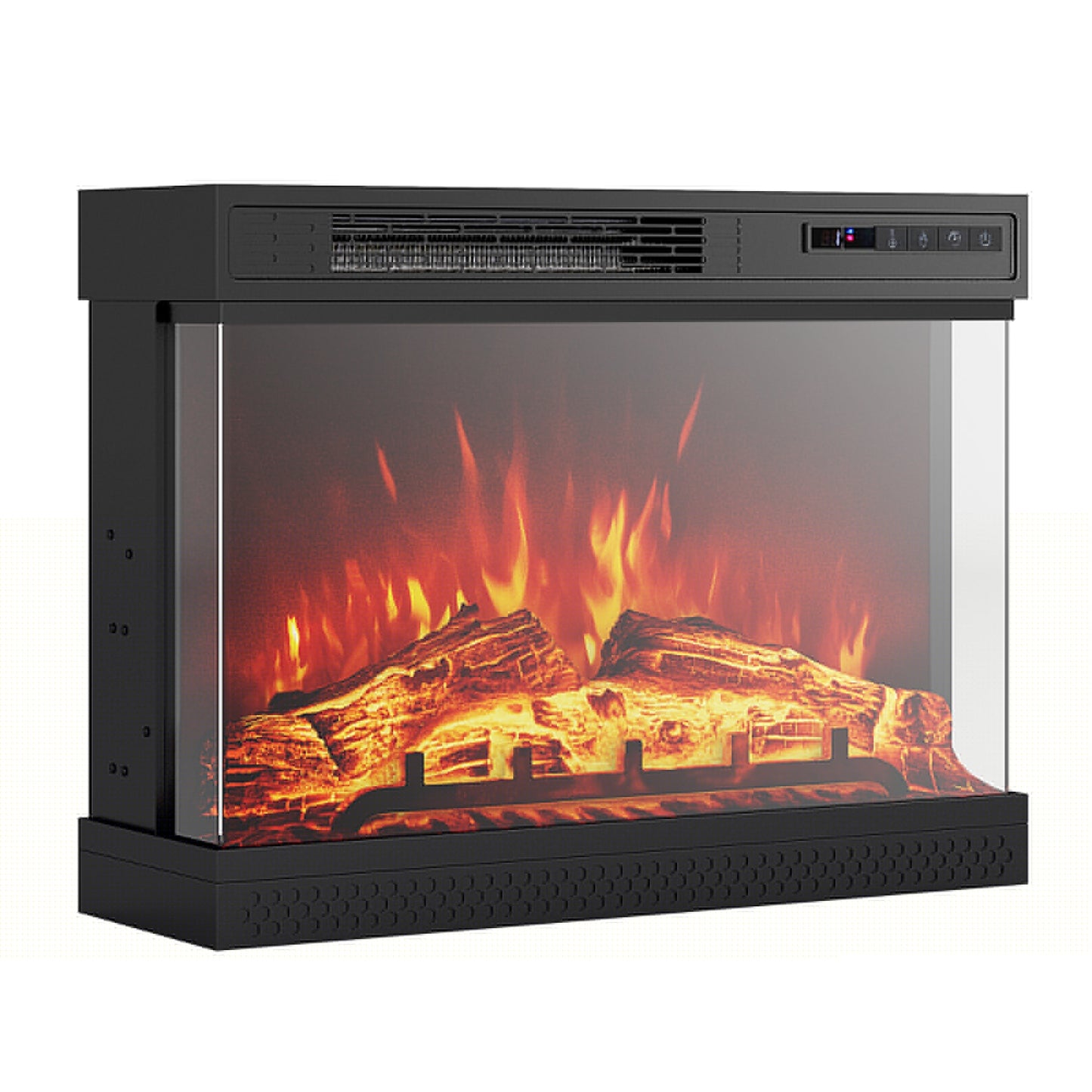24 Inch Electric Fireplace Heater with 3-Sided Glass & Remote Control