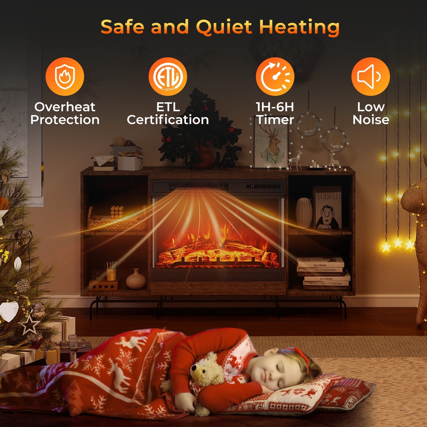24 Inch Electric Fireplace Heater with 3-Sided Glass & Remote Control