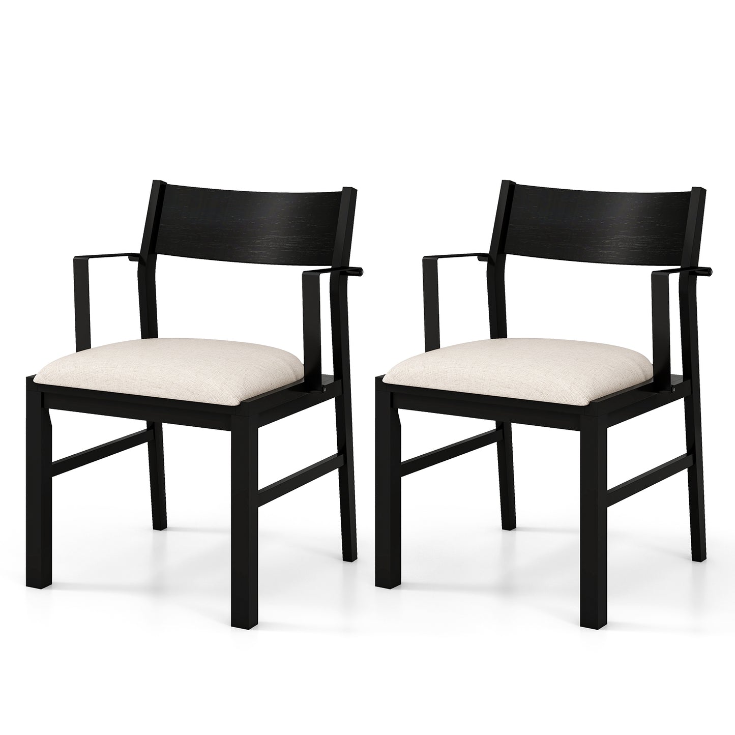 Set of 2 Dining Chairs with Contoured Backrest and Padded Seat in Cream White