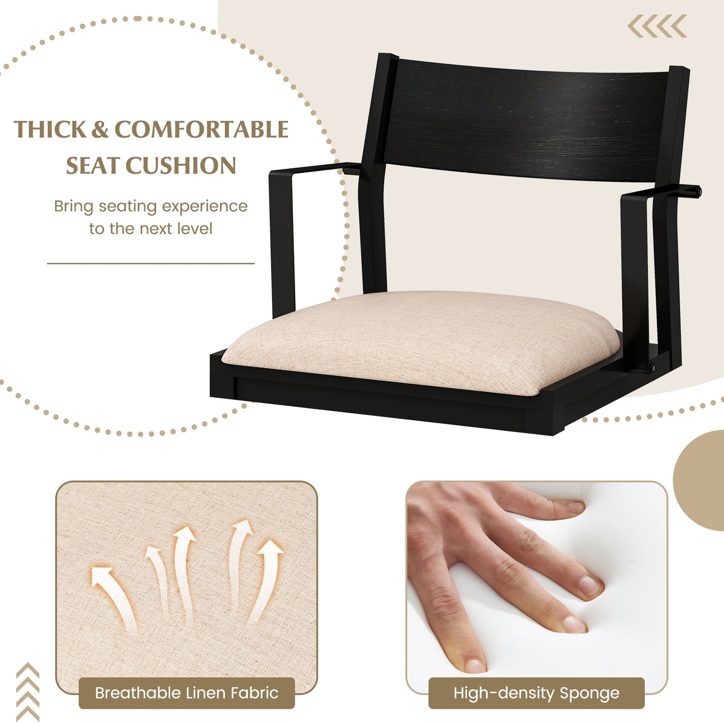 Set of 2 Dining Chairs with Contoured Backrest and Padded Seat in Beige