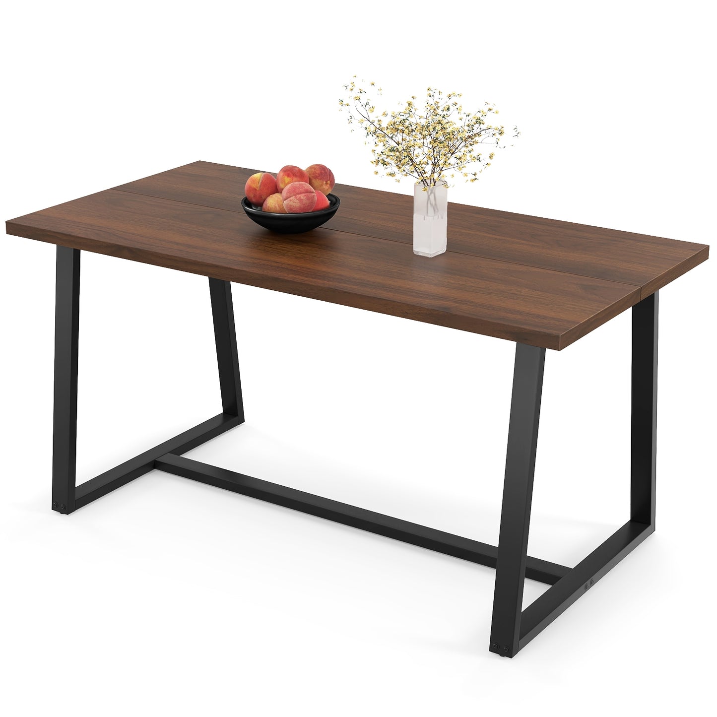 63 Inch Rectangular Dining Table for 4 to 6 People with Sturdy Metal Frame and Wood Finish in Coffee