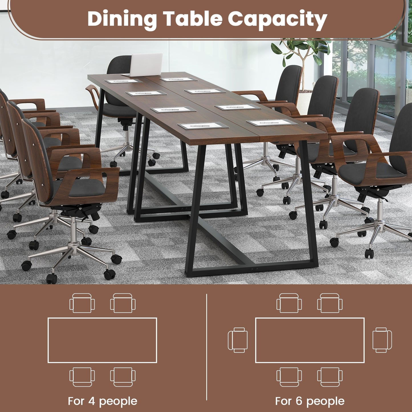 63 Inch Rectangular Dining Table for 4 to 6 People with Sturdy Metal Frame and Wood Finish in Coffee